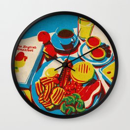 English Breakfast B Wall Clock | Colorful, Red, Aesthetically, Breakfast, Fullenglish, Egg, Ink, Englishbreakfast, Bule, Painting 