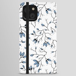 Blue blossom branch pattern on a white background  iPhone Wallet Case