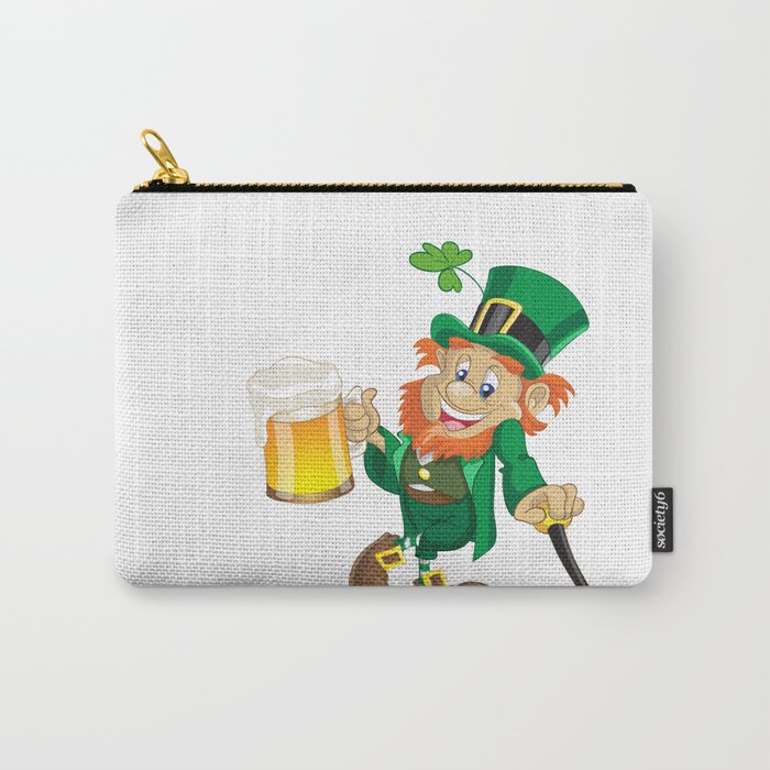 St Patrick leprechaun with cup of beer and cane Carry-All Pouch