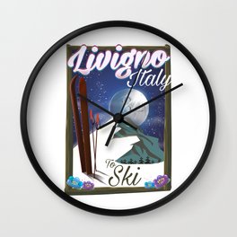 Livigno Italian ski travel poster Wall Clock | Italianski, Illustration, Digital, Mountain, Graphicdesign, Comic, Travelposter, Skisport, Skiposter, Livignoitaly 
