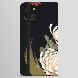 White Peonies Red Maple Leaves Japanese Kimono Pattern iPhone Wallet Case