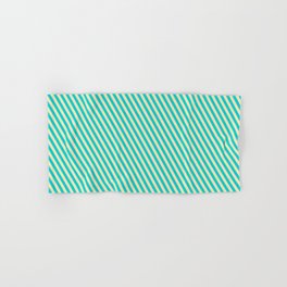 [ Thumbnail: Dark Turquoise and Beige Colored Lines Pattern Hand & Bath Towel ]