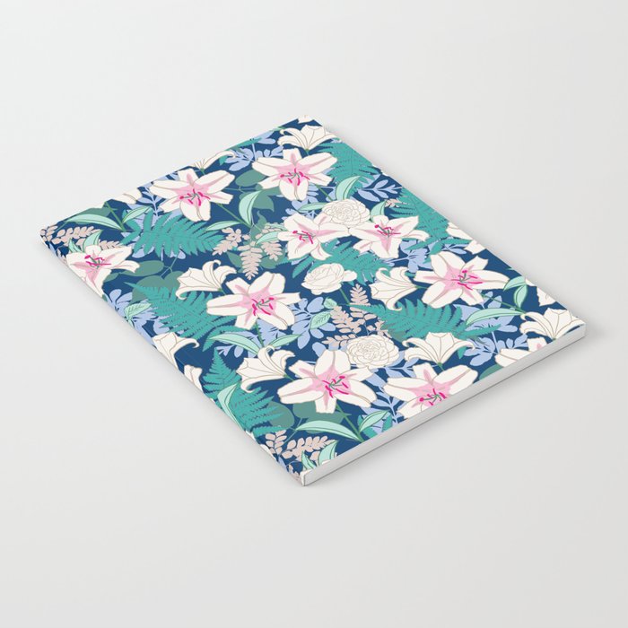 Tropical Lilies and Ferns (Pink and Turquoise) Notebook