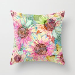 Watercolour Romantic Sunflower Pattern Throw Pillow