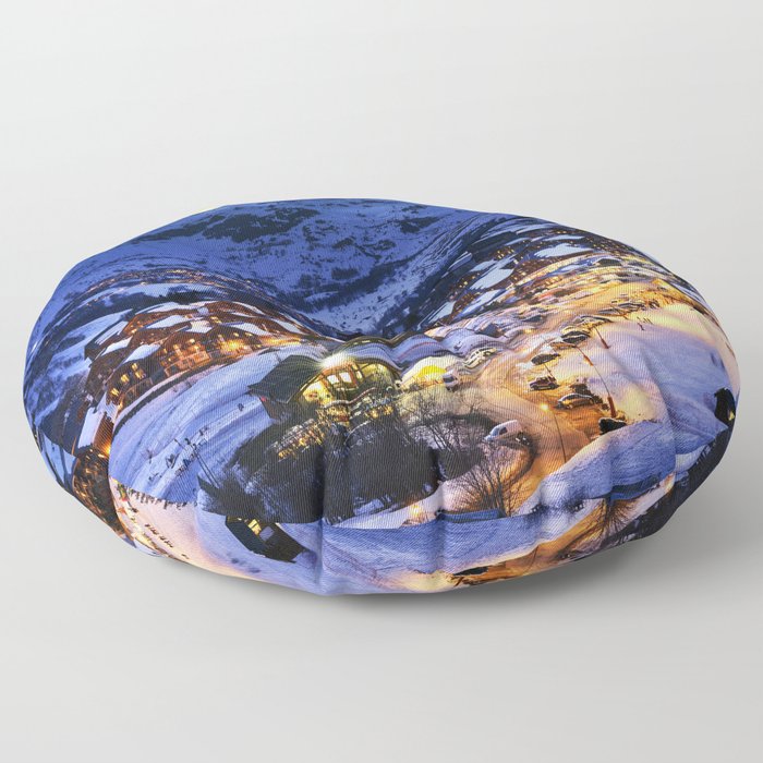 Evening landscape and ski resort in the French Alps Floor Pillow