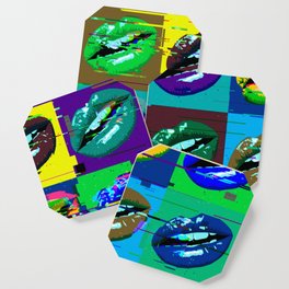 Pop Art Green Blue and Purple Lips Contemporary Design Coaster