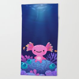 Coral axolotl Beach Towel