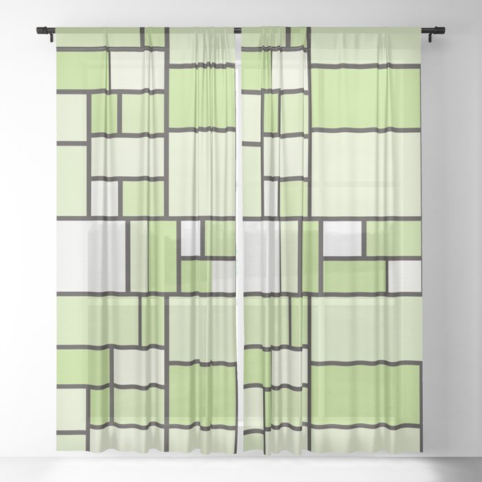 Green Geometric Pattern Design Sheer Curtain