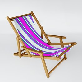 [ Thumbnail: Royal Blue, Mint Cream, Teal, and Fuchsia Colored Lined Pattern Sling Chair ]