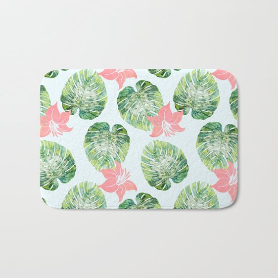 Monstera + Pink #society6 #decor #pattern Bath Mat