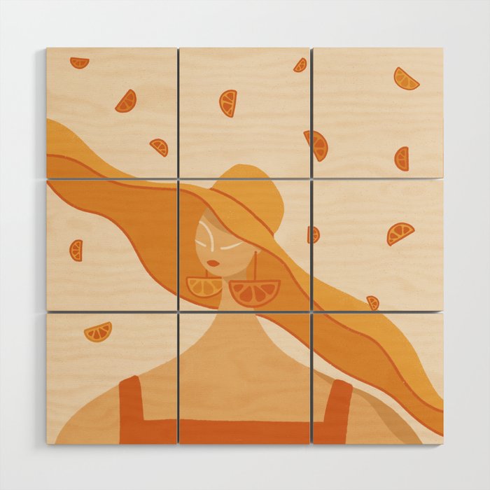 Girl with Orange Earrings Wood Wall Art