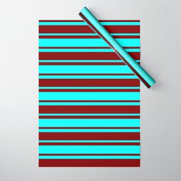 [ Thumbnail: Aqua and Maroon Colored Stripes/Lines Pattern Wrapping Paper ]