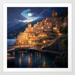 Amalfi Coast At Night Art Print