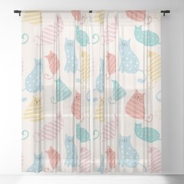 Boho Colorful Cats Pattern Sheer Curtain