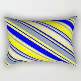 [ Thumbnail: Light Slate Gray, Pale Goldenrod, Yellow, and Blue Colored Striped Pattern Rectangular Pillow ]