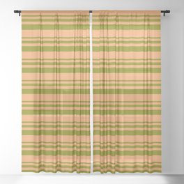 [ Thumbnail: Green & Brown Colored Stripes/Lines Pattern Sheer Curtain ]