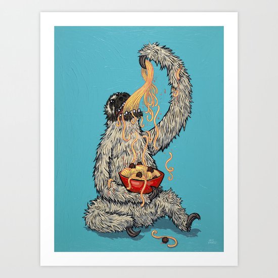 Three Toed Sloth Eating Spaghetti From a Bowl Art Print