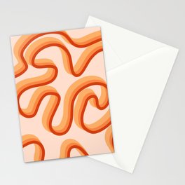 Ela - Orange Retro Line Swirl Ribbon Pattern Stationery Card