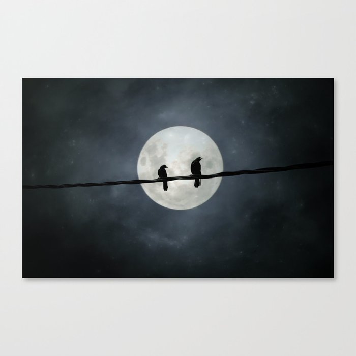 Two Crows In The Light Of A Silvery Moon Canvas Print