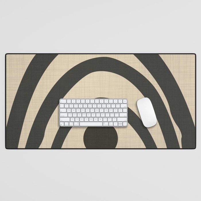 Bold Black Rainbow Arch on Sand Beige Handwoven Cloth Desk Mat by