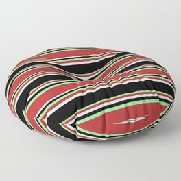 [ Thumbnail: Light Green, Red, Light Cyan, and Black Colored Striped/Lined Pattern Floor Pillow ]