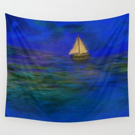 Peaceful Sail Moonlight  Wall Tapestry