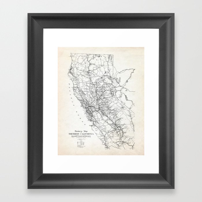 Vintage Northern California Map Framed Art Print