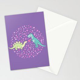 Cute Dinosaurs in Love, Purple Stationery Card