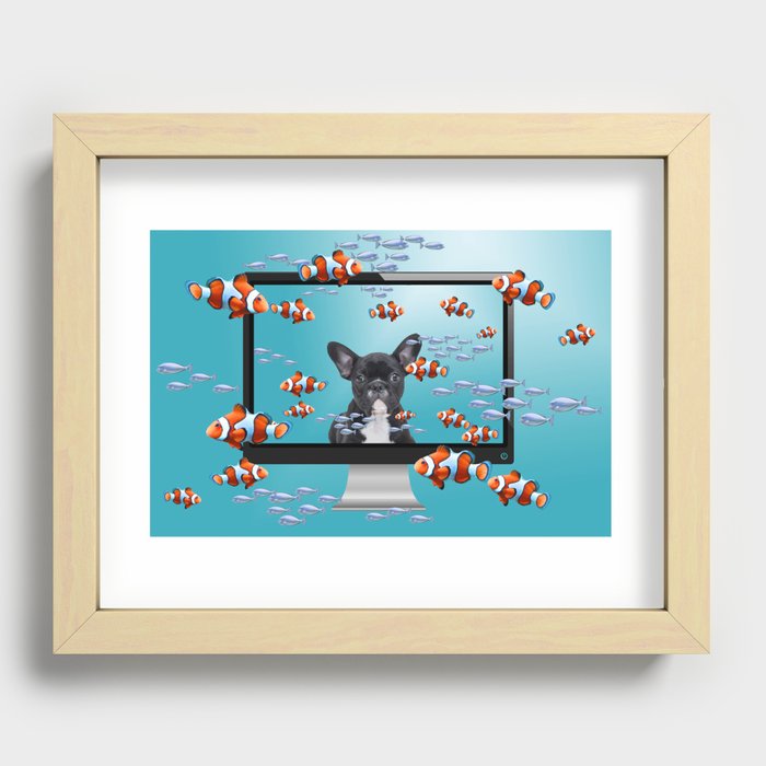 French Bulldog - Computer Screen Clownfishes Recessed Framed Print