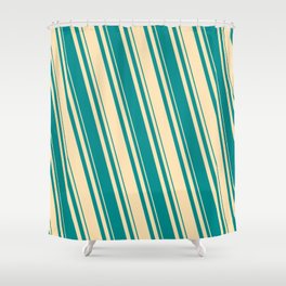 [ Thumbnail: Beige & Dark Cyan Colored Lines/Stripes Pattern Shower Curtain ]