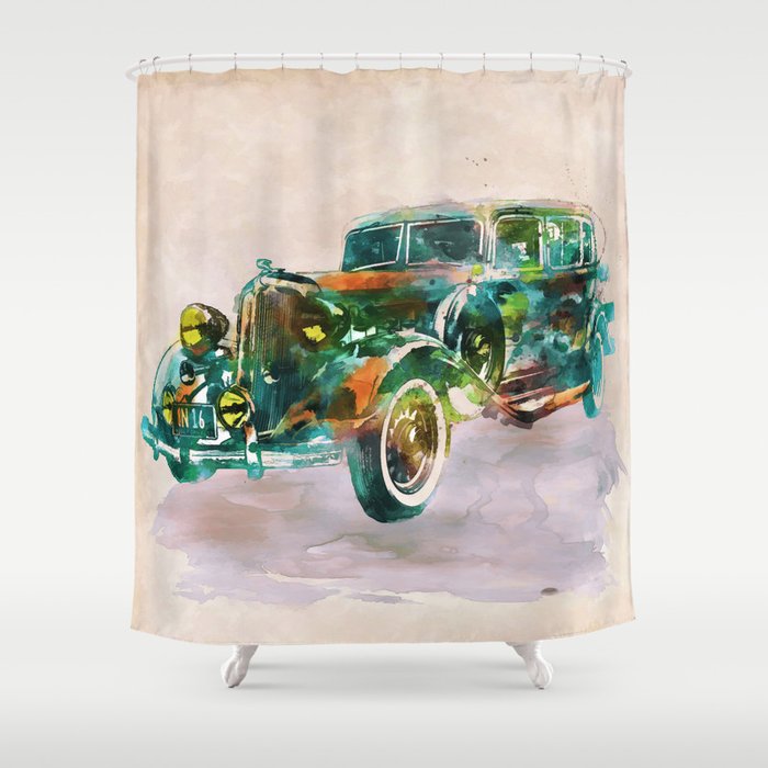Vintage Car in watercolor Shower Curtain by MarianVoicu