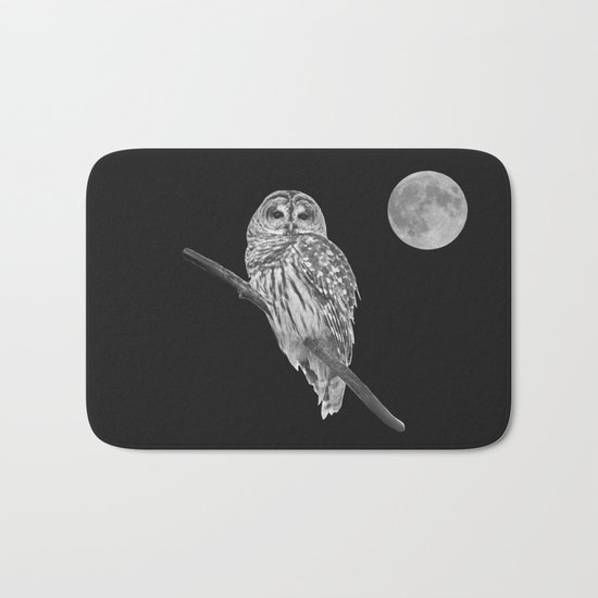 Owl, See the Moon (bw) Bath Mat