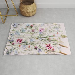 Flowers - Colorful Pastel Wildflowers and Grass - Pastel Flat lay Florals Area & Throw Rug