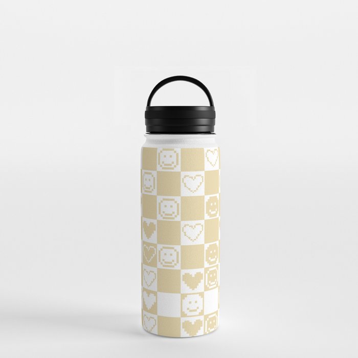 Checkered Smiley Faces & Hearts (PIXEL ART) Water Bottle