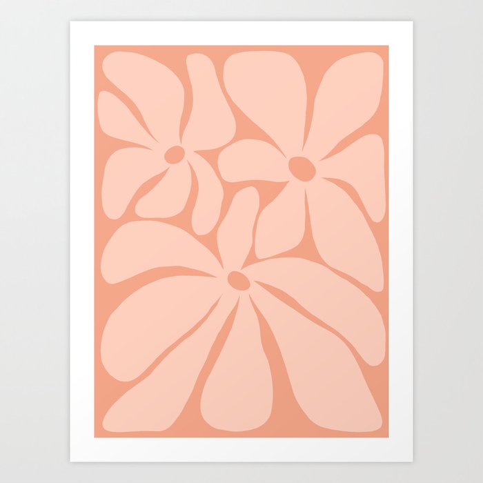 Abstract Retro Boho Flowers in Pantone Peach Fuzz 1/1 Art Print