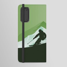 Winter Sport • Best Skiing Design Ever • Green Background Android Wallet Case