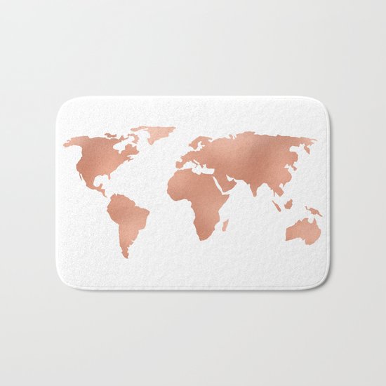 World Map Rose Gold Bronze Copper Metallic Bath Mat