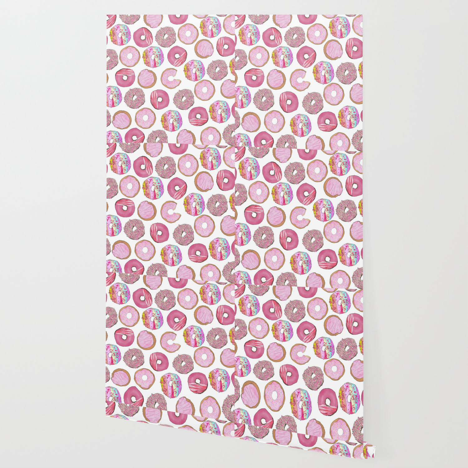 Cute Pink Sprinkle Confetti Watercolor Donuts Wallpaper By