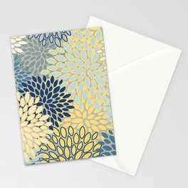 Floral Print, Yellow, Gray, Blue, Teal Stationery Card