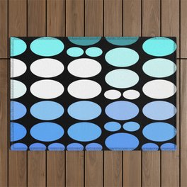 Bold Circles Blue White On Black Outdoor Rug