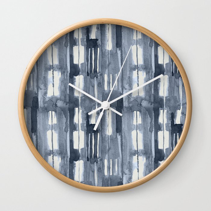 Simply Shibori Lines in Indigo Blue on Lunar Gray Wall Clock