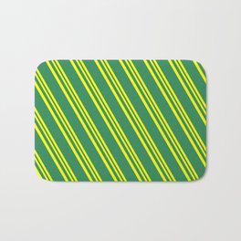 [ Thumbnail: Yellow and Sea Green Colored Stripes Pattern Bath Mat ]