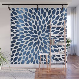 Floral Bloom, Dark Blue on White Wall Mural