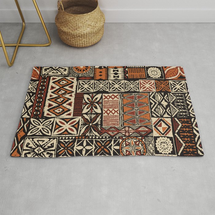 Hawaiian style tapa tribal fabric abstract patchwork vintage vintage pattern Rug