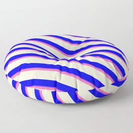 [ Thumbnail: Hot Pink, Light Yellow, Blue, and Purple Colored Lined Pattern Floor Pillow ]