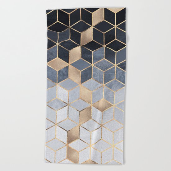 Soft Blue Gradient Cubes Beach Towel