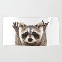 Funny raccoon Beach Towel
