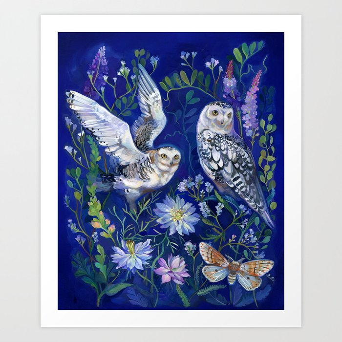 Flower Garden Owls Art Print