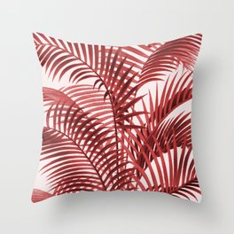 Tropical Red Palm Leaves Throw Pillow