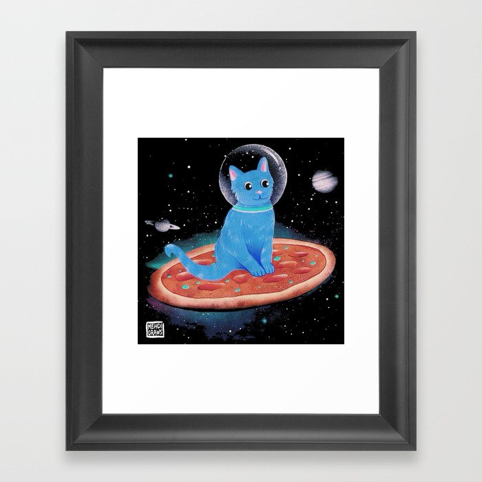 Cat Ride A Pizza Ship on Space Framed Art Print
